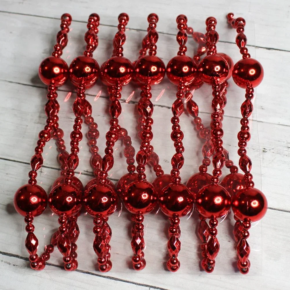 Christmas Tree Garland Beaded Bauble Ornaments Red 12 ft Strand Holiday